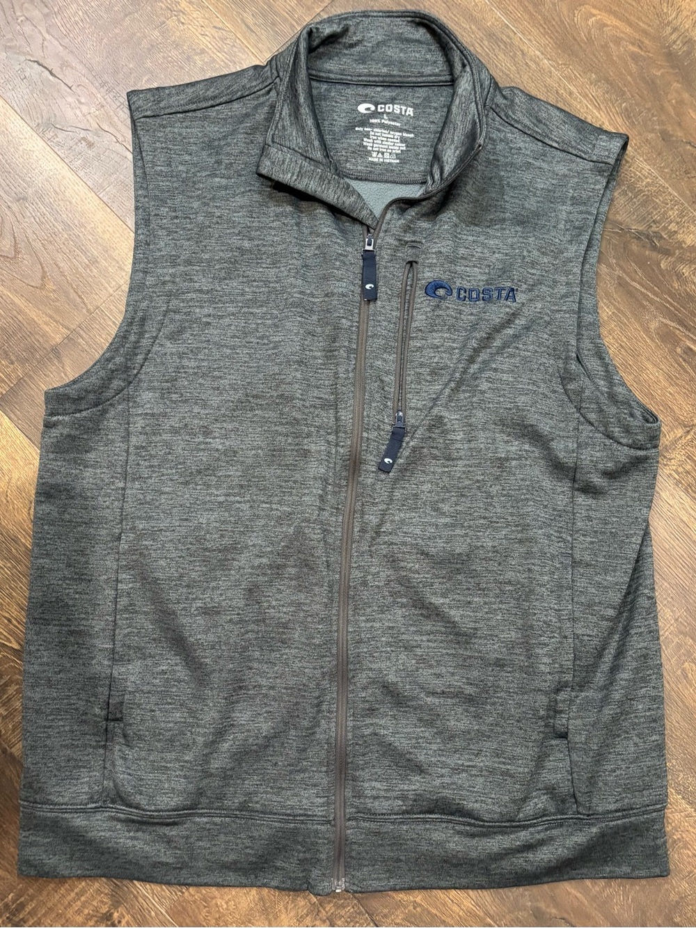 Costa Gray Heather Full-Zip Sleeveless Vest with Navy Logo